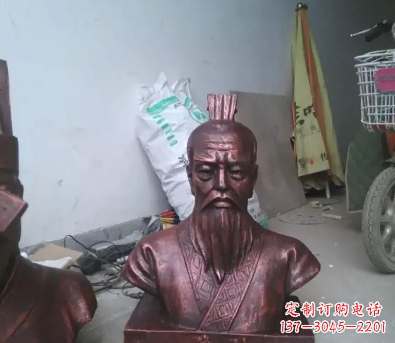 大同管仲古代人物胸像铜雕,展现古代官僚风范