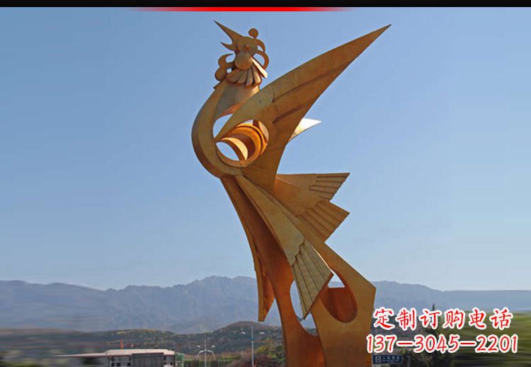 大同广场不锈钢抽象凤凰雕塑11