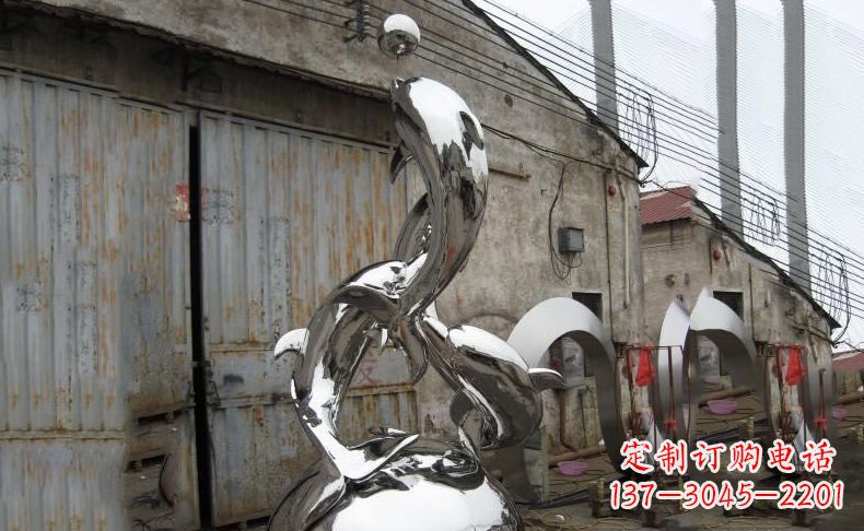 大同海洋精灵的象征:汇中领雕塑出品的不锈钢海豚雕塑