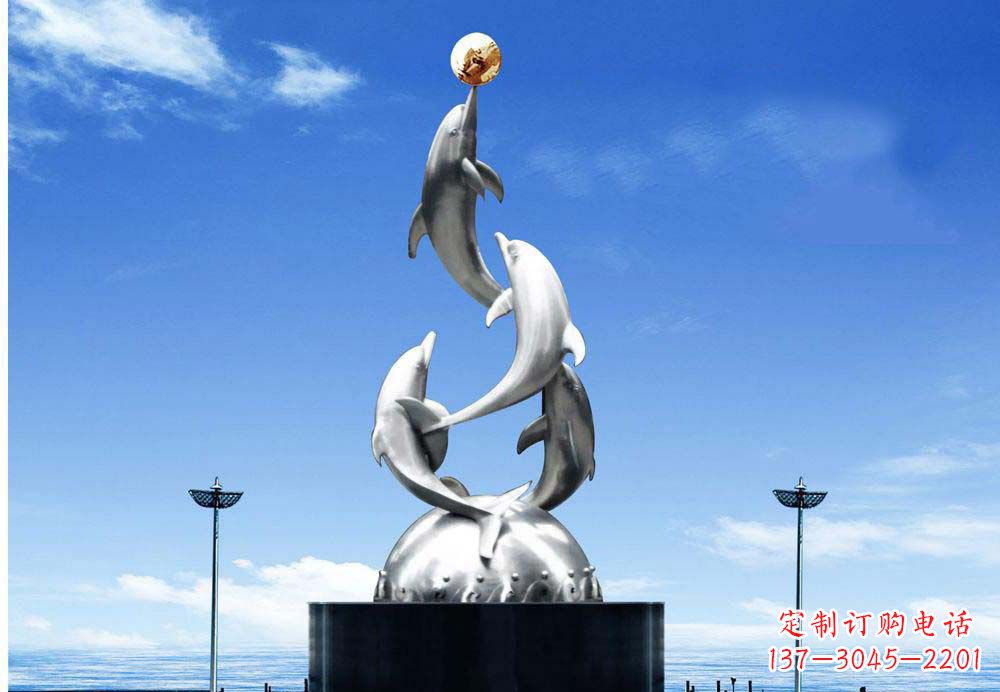 大同广场不锈钢海豚顶球雕塑