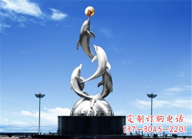 大同广场不锈钢海豚欢腾动物雕塑