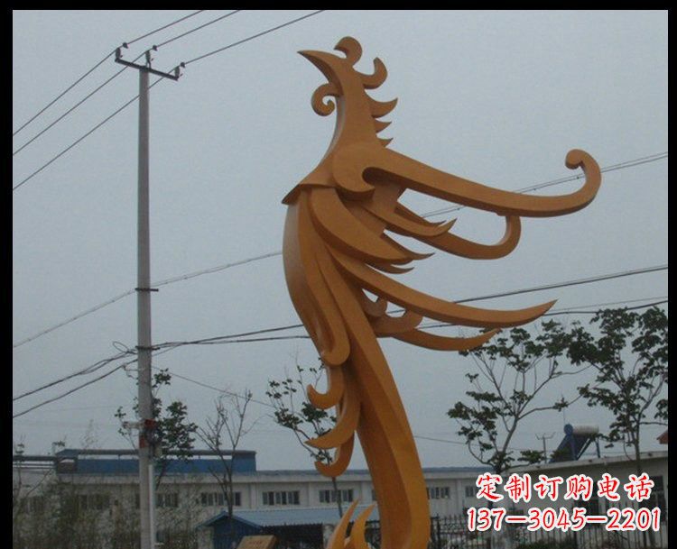 大同新中式风格不锈钢金色凤凰雕塑
