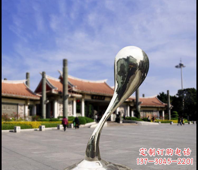 大同广场不锈钢镜面水滴景观雕塑12