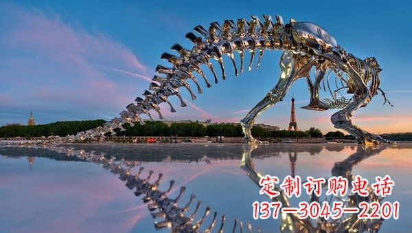 大同魅力无穷的不锈钢恐龙骨架雕塑