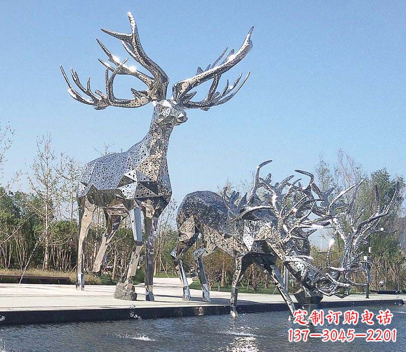 大同优雅而古典的不锈钢梅花鹿摆件雕塑