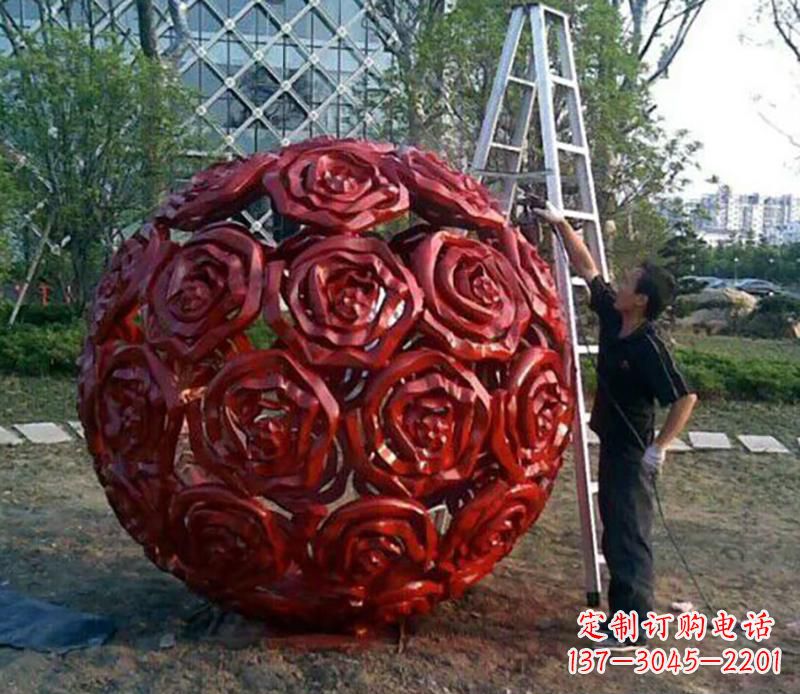 大同广场不锈钢玫瑰花镂空球景观雕塑