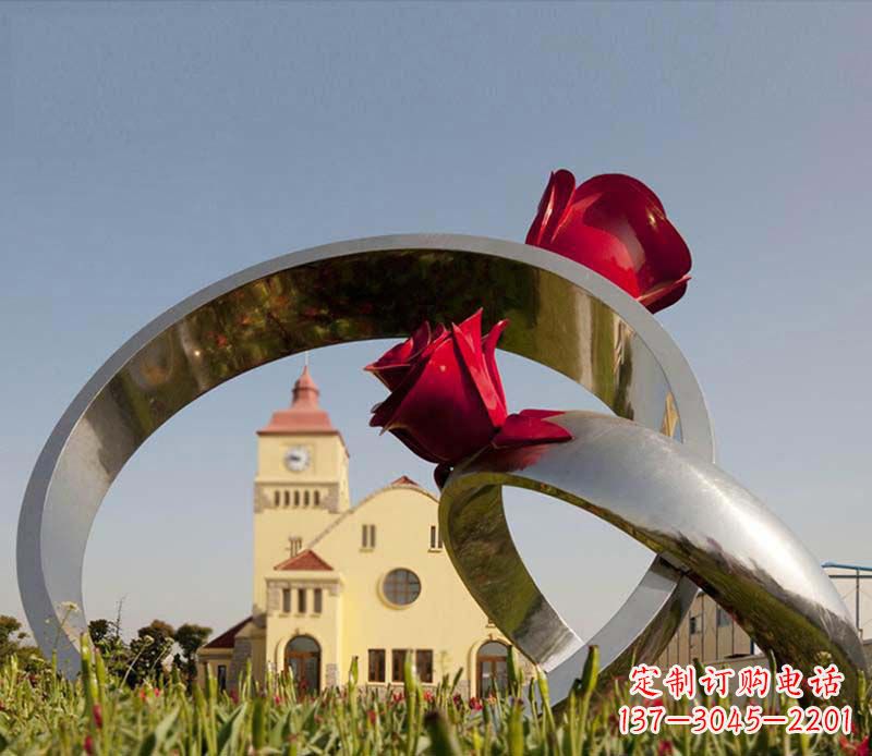 大同广场不锈钢玫瑰戒指景观摆件雕塑