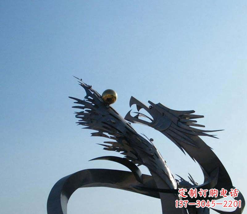 大同中领雕塑-不锈钢龙吞球抽象雕塑