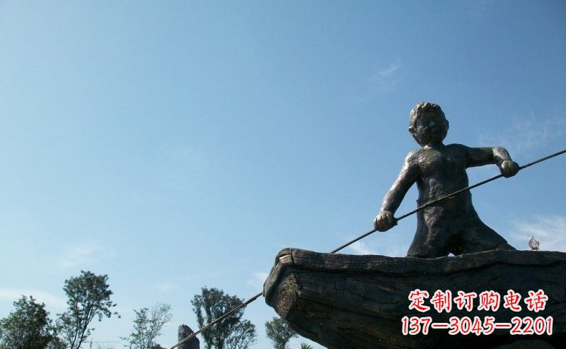 大同男孩撑船铜雕,营造童趣氛围