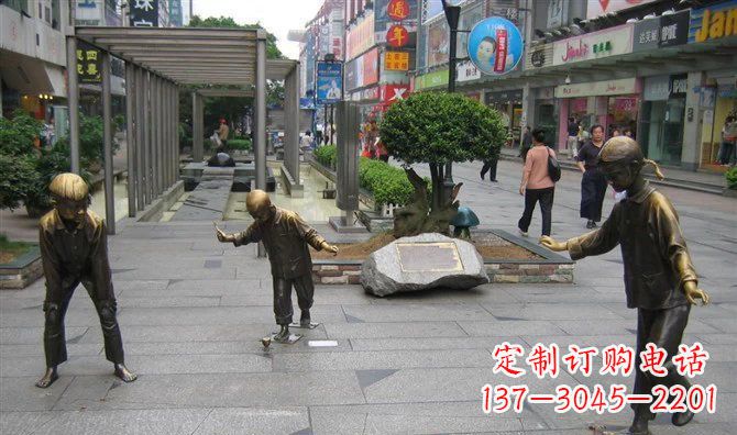 大同广场抽陀螺小品人物铜雕