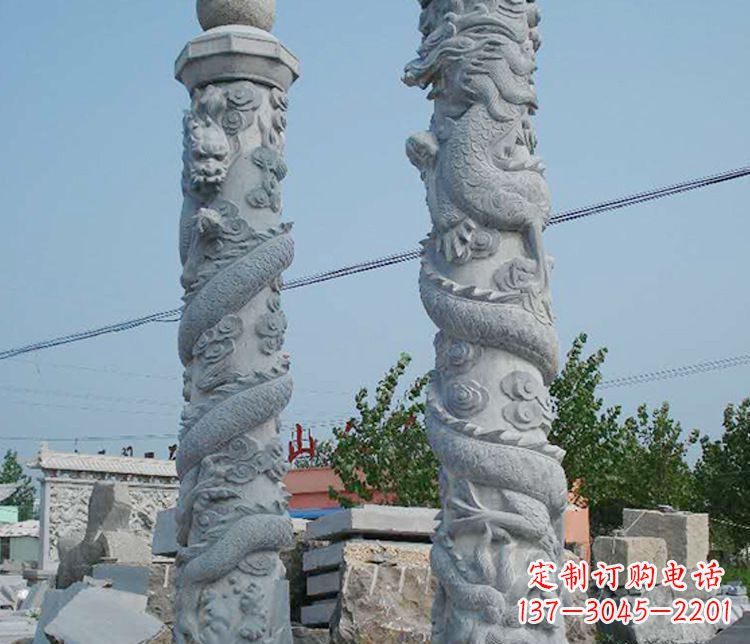 大同广场大理石盘龙柱景观石雕_1