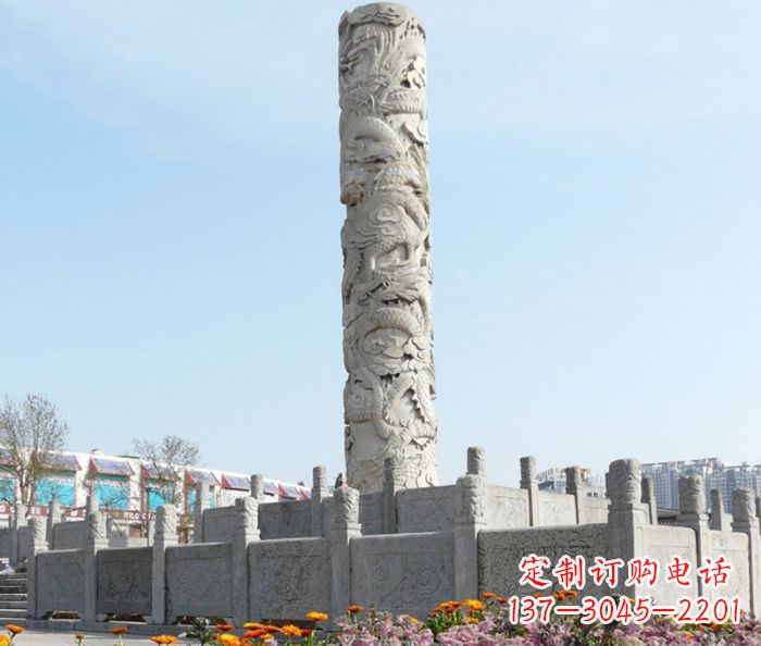 大同广场景观大理石龙柱石雕,展现神秘传统风采