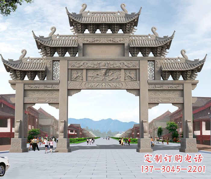 大同以大理石石雕装饰的精美牌楼雕塑