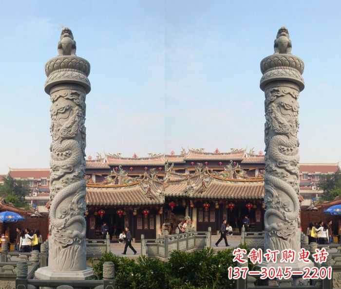 大同精美的汉白玉龙柱石雕塑
