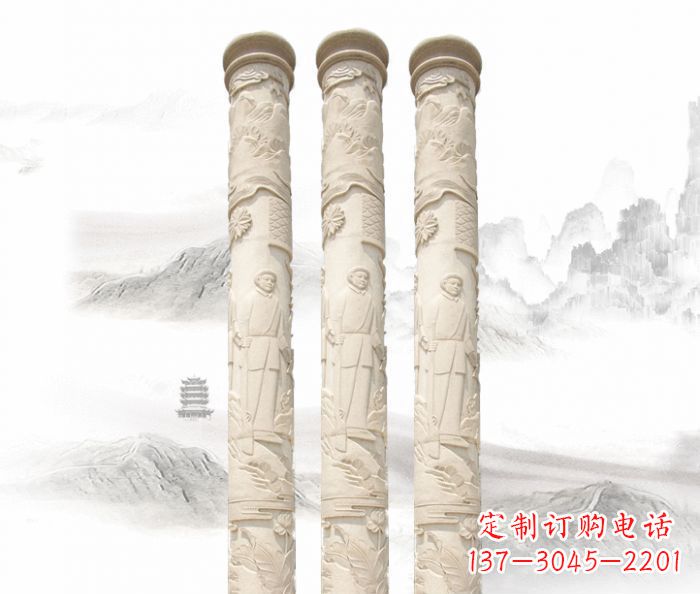 大同精致大气的汉白玉龙柱雕塑