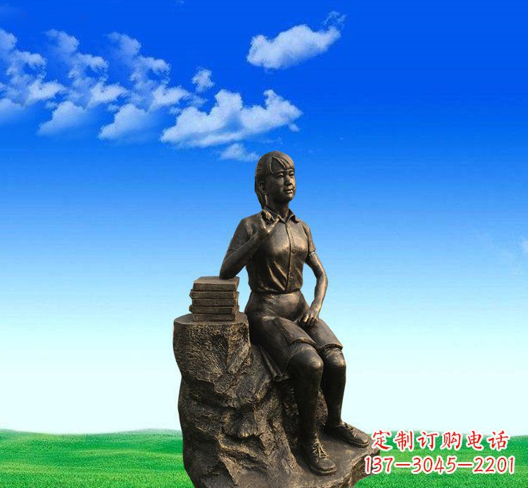 大同广场铜雕美女休息人物雕塑 (2)