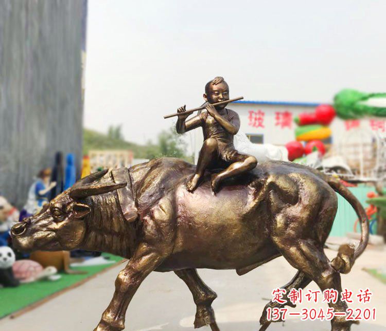 大同广场铜雕牧童吹笛动物雕塑