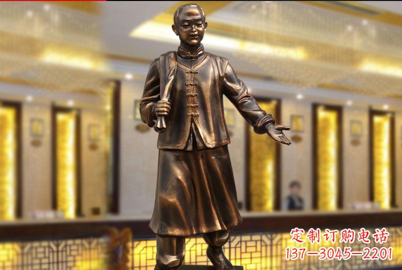 大同广场铜雕商场店小二人物雕塑