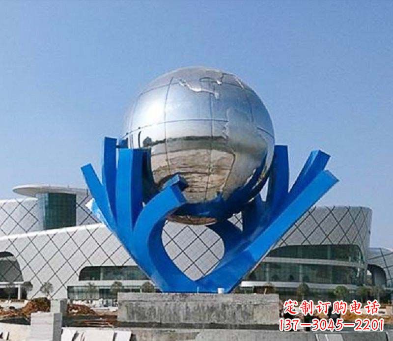 大同中领雕塑打造把地球握在手中精致不锈钢抽象雕塑