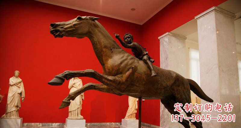 大同中领雕塑定制广场小孩骑马景观铜雕
