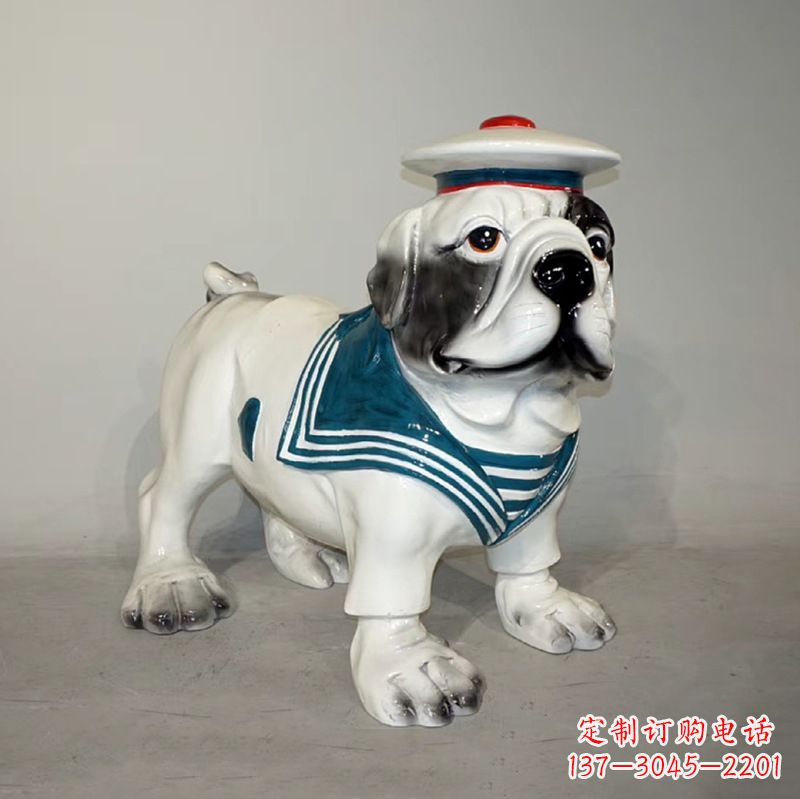 大同海军玻璃钢仿陶瓷斗牛犬狗雕塑