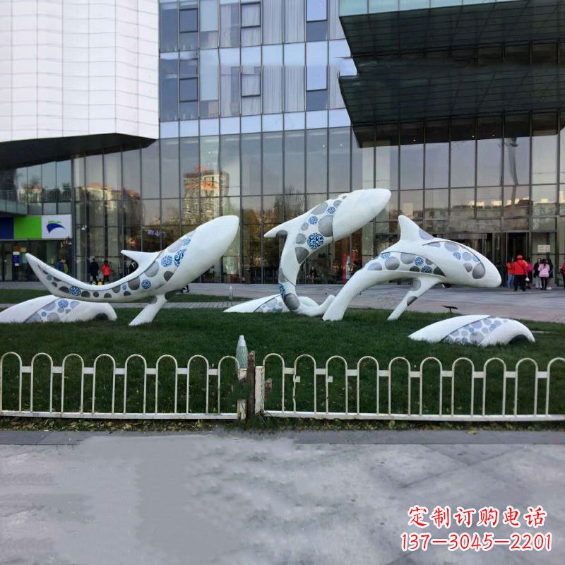大同海豚玻璃钢城市景观雕塑-城市街道绿地装饰动物摆件