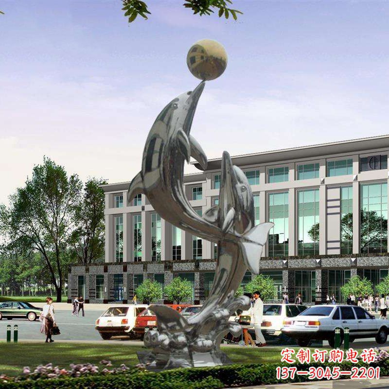 大同不锈钢海豚戏球雕塑,营造清新海岸风情