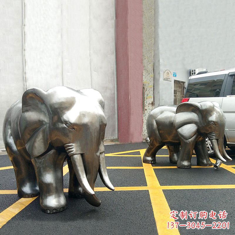 大同憨态大象不锈钢镜面雕塑