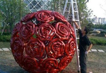 大同广场不锈钢玫瑰花镂空球景观雕塑