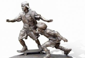 大同令人惊叹的广场滑板男孩铜雕塑