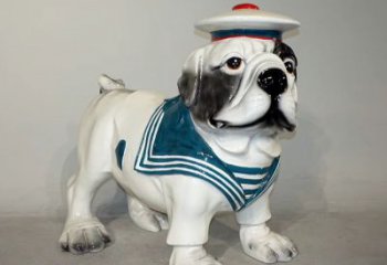 大同海军玻璃钢仿陶瓷斗牛犬狗雕塑