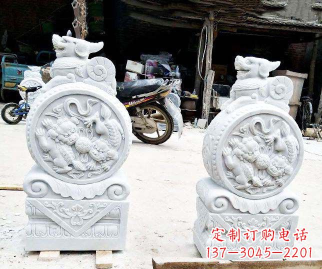 大同汉白玉抱鼓石招财石门墩石雕
