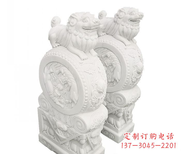 大同汉白玉抱鼓石招财石门墩