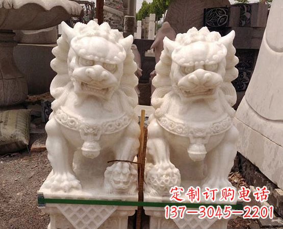 大同精美手工汉白玉狮子石雕