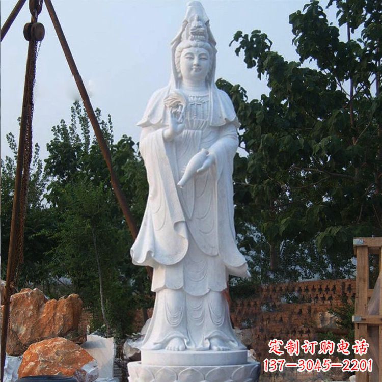 大同汉白玉手工观音石雕