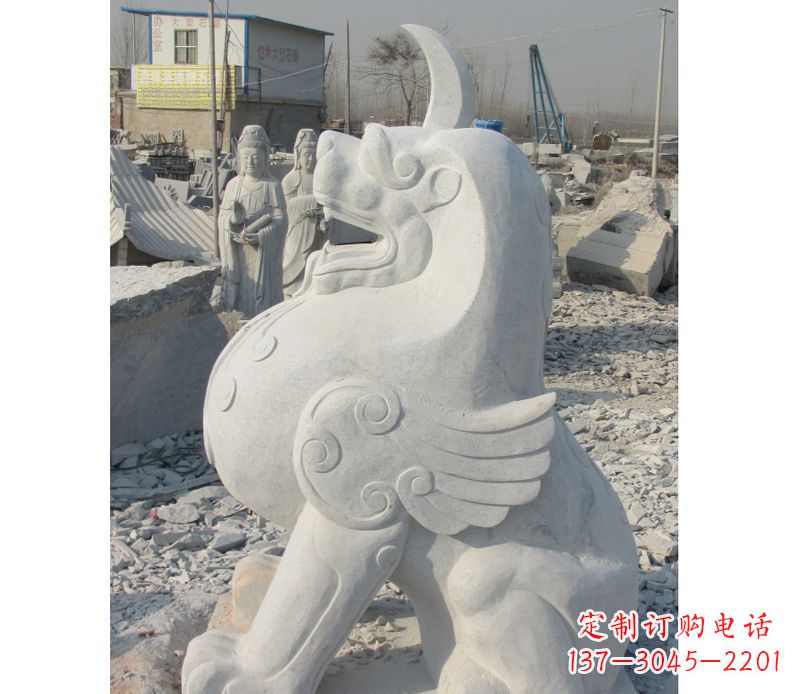 大同汉白玉独角兽石雕,精美细腻,魅力无穷