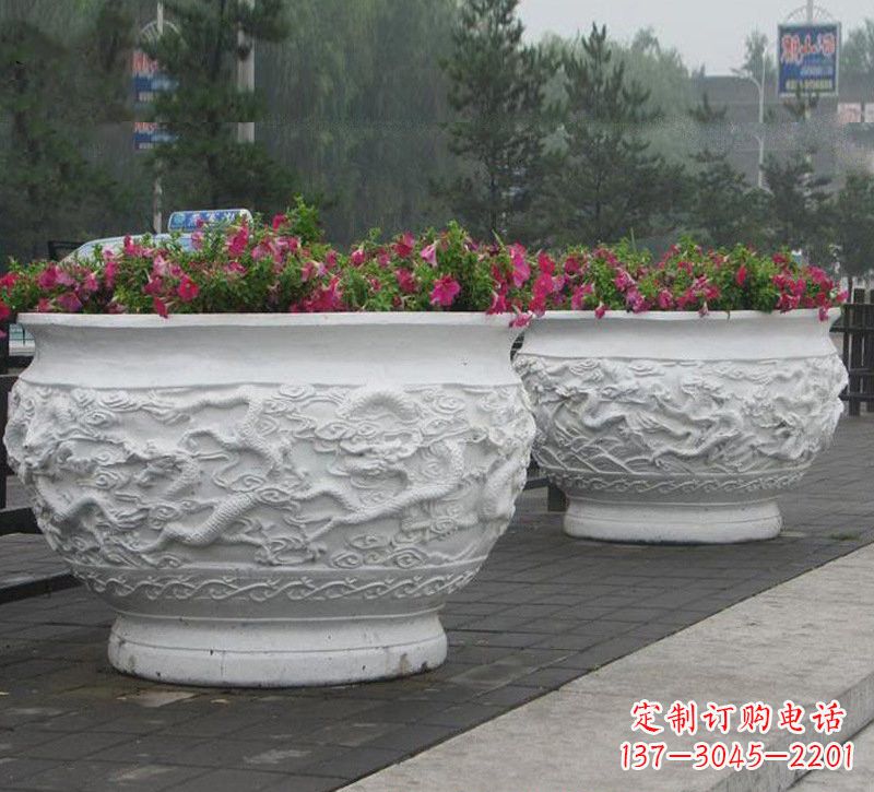 大同优雅自然,中领雕塑汉白玉公园龙浮雕花盆