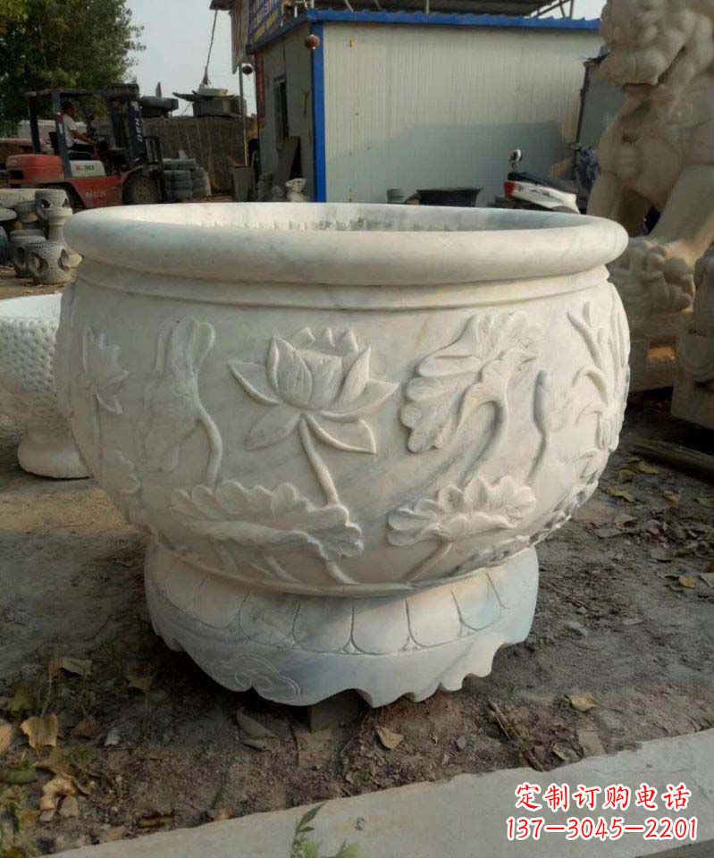 大同汉白玉荷花石浮雕水缸,营造令人心旷神怡的宁静之美