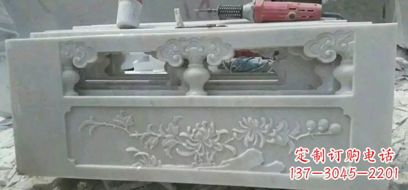 大同汉白玉花朵浮雕栏板,精致深具视觉立体感