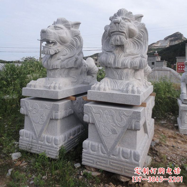 大同汇丰狮子石雕,精美雕塑展现霸气