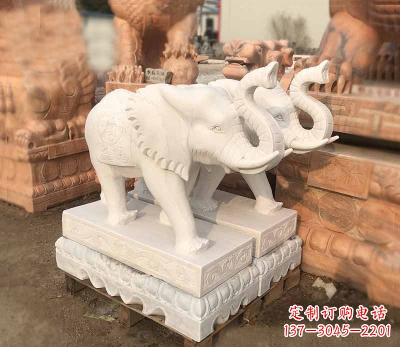 大同雕刻睿智的大象-定制门口镇宅招财石雕
