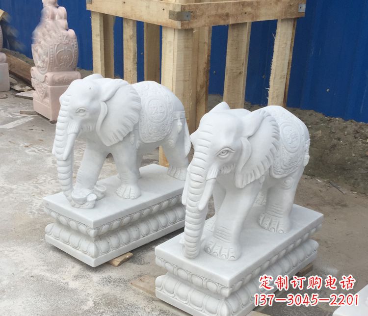 大同高端汉白玉吉祥如意大象门口招财雕塑