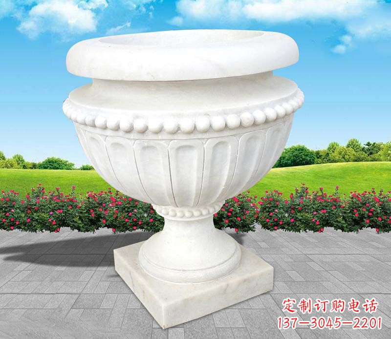 大同精美汉白玉花盆雕塑
