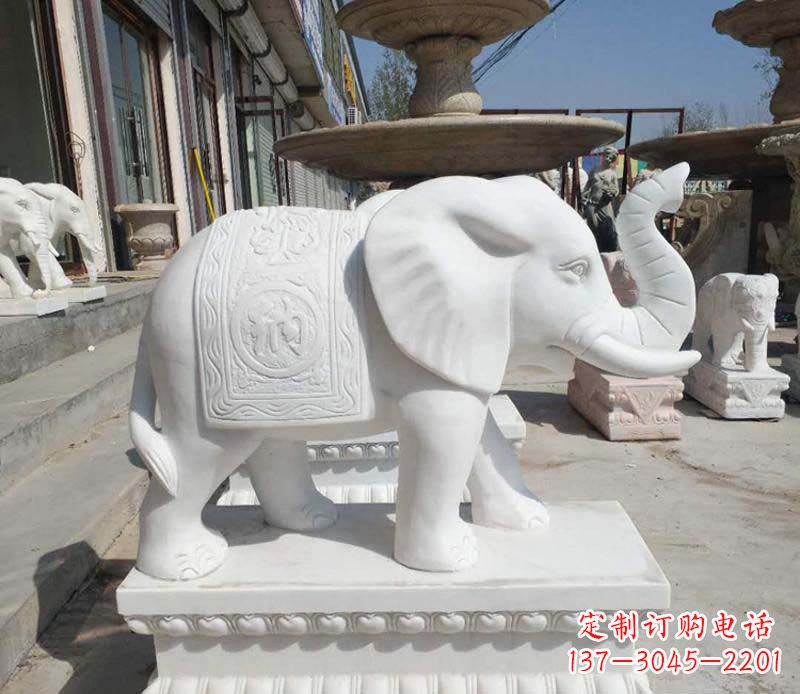 大同高品质汉白玉酒店门口喷水大象雕塑