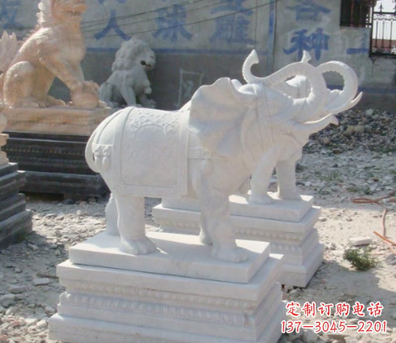 大同汉白玉卷鼻喷水大象