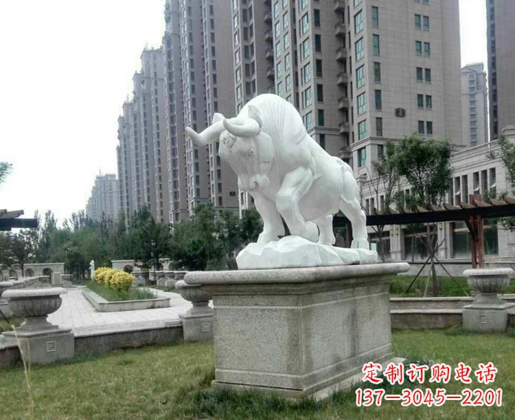 大同汉白玉开荒牛小区园林动物石雕