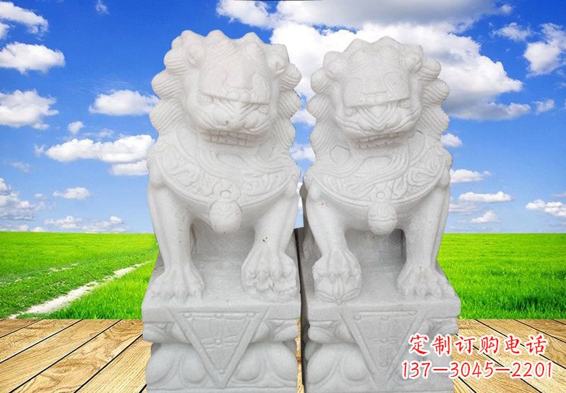 大同汉白玉狮子雕塑表达勇士之气