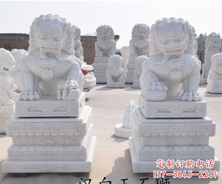 大同汉白玉看门狮子雕塑