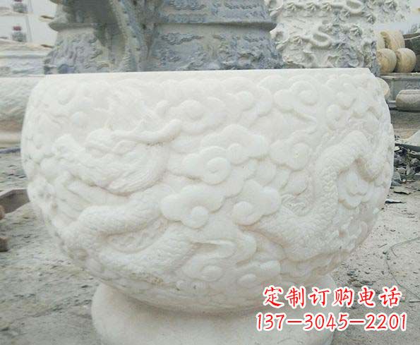 大同汉白玉龙浮雕招财水缸,让你家居多一份福气