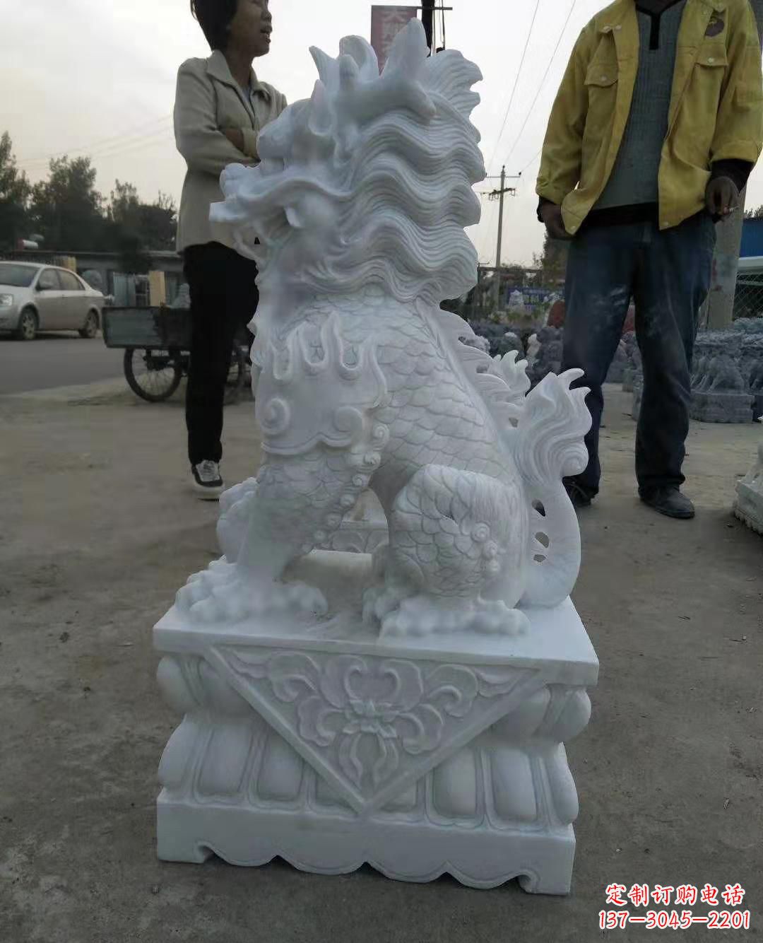 大同精致绝伦的汉白玉门口古代神兽镇宅麒麟雕塑